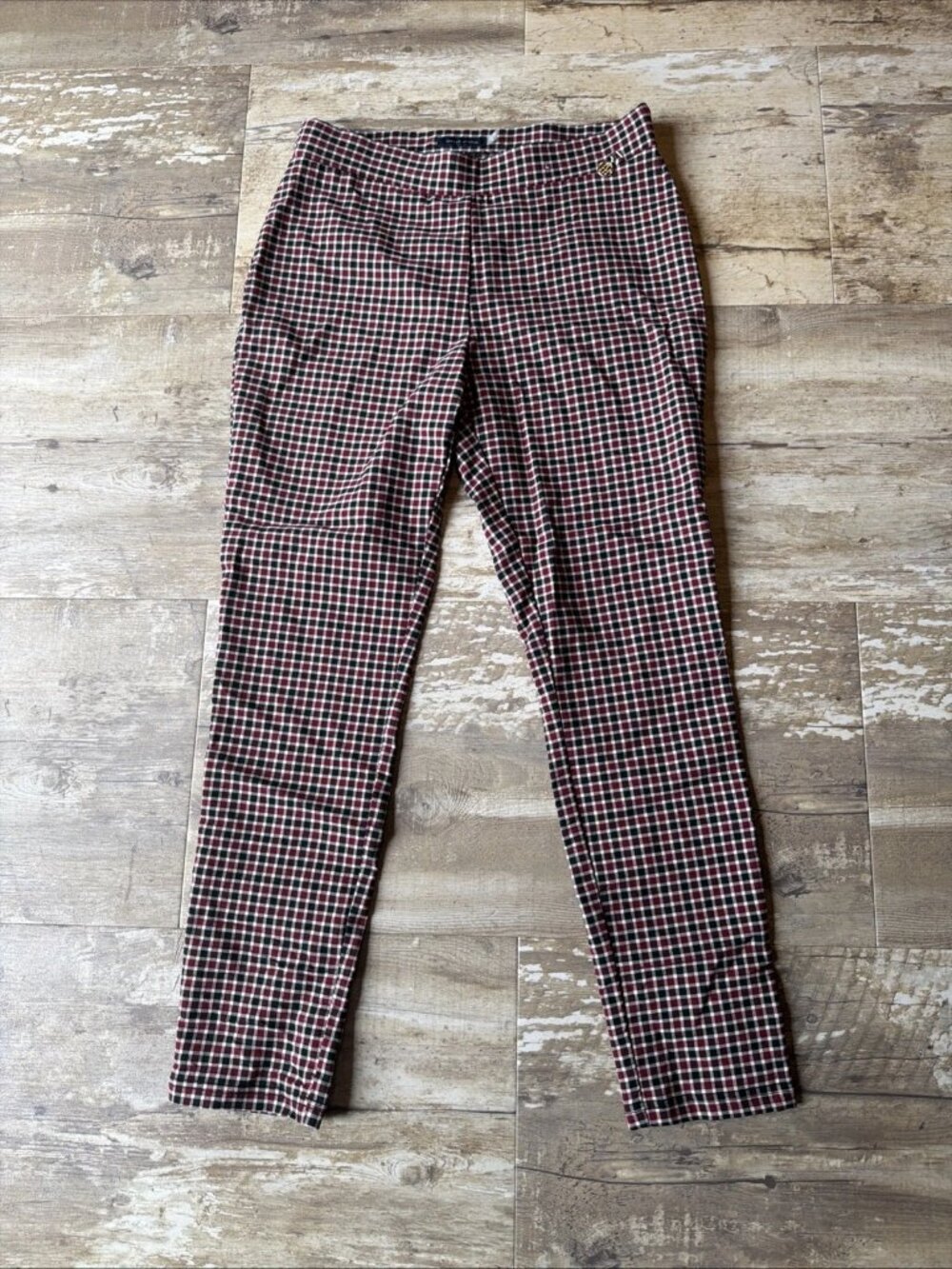 TOMMY HILFIGER Red White Blue Plaid Mid Rise Ankle Dress Pants Women’s 12